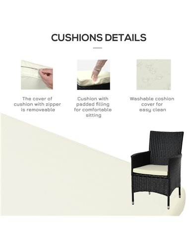 Outsunny Garden Outdoor Rattan Furniture Bistro Set 3 PCs Patio Weave Companion Chair Table Set Conservatory (Black)