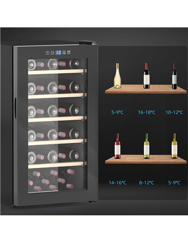 HOMCOM 41 Bottle Wine Fridge, 91 Litre Capacity, 45cm Wine Cooler Fridge with Glass Door, LED Light, Digital Touch Screen, Tempe