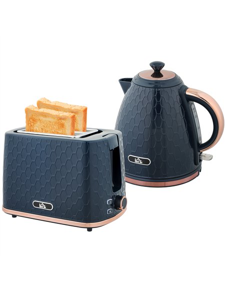 HOMCOM 1.7L 3000W Fast Boil Kettle & 2 Slice Toaster Set, Kettle and Toaster Set with Auto Shut Off, Browning Controls, Blue - pic 152782 | FastDaddyshop
