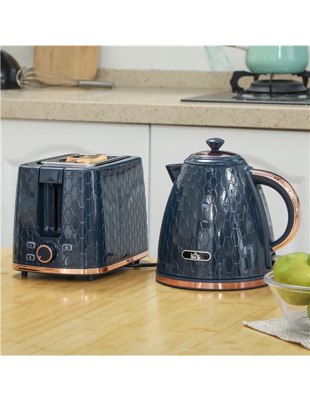 HOMCOM 1.7L 3000W Fast Boil Kettle & 2 Slice Toaster Set, Kettle and Toaster Set with Auto Shut Off, Browning Controls, Blue - pic 152783 | FastDaddyshop