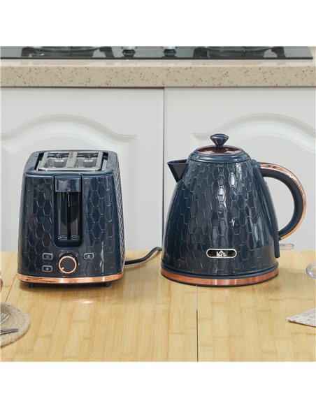 HOMCOM 1.7L 3000W Fast Boil Kettle & 2 Slice Toaster Set, Kettle and Toaster Set with Auto Shut Off, Browning Controls, Blue - pic 152788 | FastDaddyshop