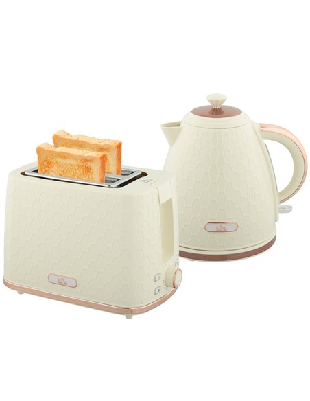 HOMCOM 1.7L 3000W Fast Boil Kettle & 2 Slice Toaster Set, Kettle and Toaster Set with Auto Shut Off, Browning Controls, Beige - pic 152791 | FastDaddyshop