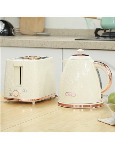 HOMCOM 1.7L 3000W Fast Boil Kettle & 2 Slice Toaster Set, Kettle and Toaster Set with Auto Shut Off, Browning Controls, Beige