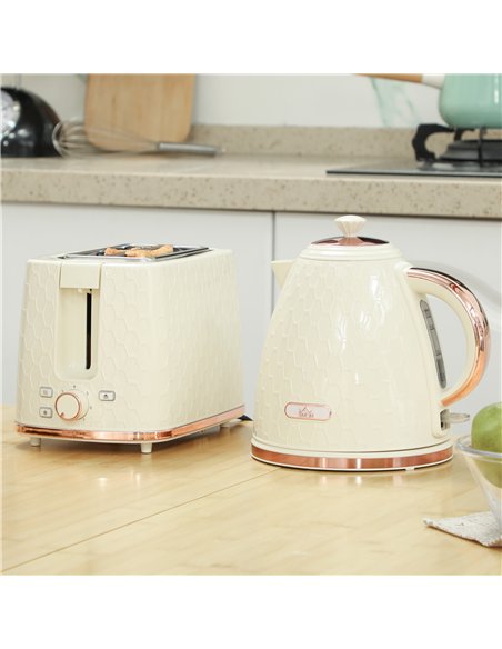 HOMCOM 1.7L 3000W Fast Boil Kettle & 2 Slice Toaster Set, Kettle and Toaster Set with Auto Shut Off, Browning Controls, Beige - pic 152792 | FastDaddyshop