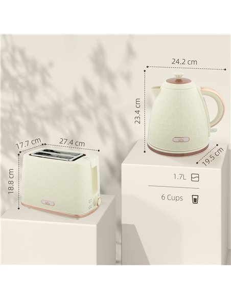 HOMCOM 1.7L 3000W Fast Boil Kettle & 2 Slice Toaster Set, Kettle and Toaster Set with Auto Shut Off, Browning Controls, Beige - pic 152793 | FastDaddyshop