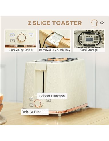 HOMCOM 1.7L 3000W Fast Boil Kettle & 2 Slice Toaster Set, Kettle and Toaster Set with Auto Shut Off, Browning Controls, Beige