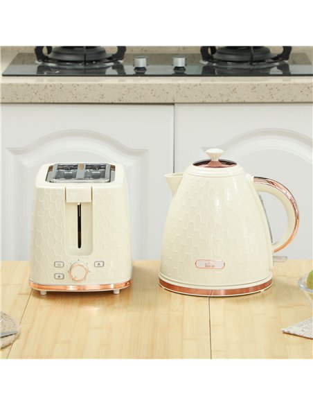 HOMCOM 1.7L 3000W Fast Boil Kettle & 2 Slice Toaster Set, Kettle and Toaster Set with Auto Shut Off, Browning Controls, Beige - pic 152797 | FastDaddyshop