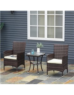 Outsunny 3-Piece Rattan Chair Set with Cushions, Brown 2