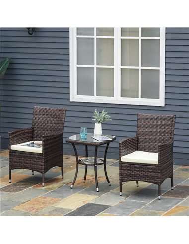 Outsunny Garden Outdoor Rattan Furniture Bistro Set 3 PCs Patio Weave Companion Chair Table Set Conservatory (Brown)