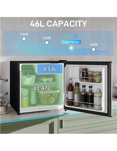 HOMCOM 46 Litre Table Top Mini Fridge, Small Fridge with Ice Box, Reversible Door, Adjustable Temperature and Legs for Bedrooms,
