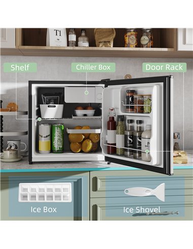 HOMCOM 46 Litre Table Top Mini Fridge, Small Fridge with Ice Box, Reversible Door, Adjustable Temperature and Legs for Bedrooms,