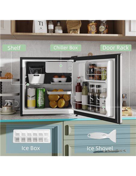 HOMCOM 46 Litre Table Top Mini Fridge, Small Fridge with Ice Box, Reversible Door, Adjustable Temperature and Legs for Bedrooms, - pic 152813 | FastDaddyshop