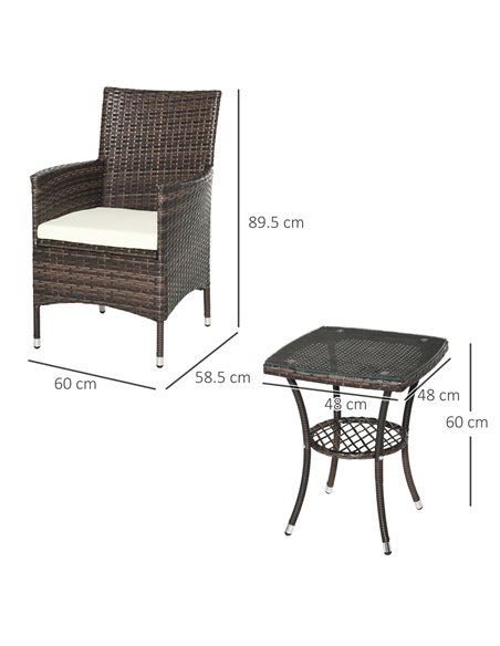 Outsunny Garden Outdoor Rattan Furniture Bistro Set 3 PCs Patio Weave Companion Chair Table Set Conservatory (Brown) - pic 15282 | FastDaddyshop