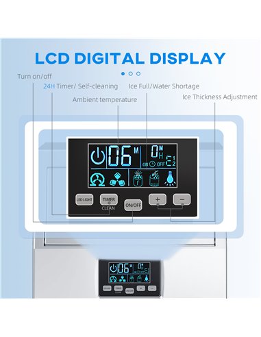 HOMCOM Commercial Ice Maker Machine, Freestanding Industrial Ice Cube Maker with Digital Control, Ice Scoop, Self-cleaning, 4kg 