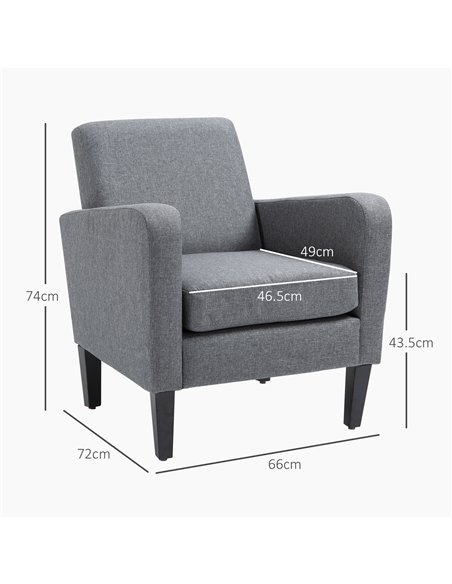HOMCOM 2 Pieces Modern Armchairs with Rubber Wood Legs, Upholstered Accent Chairs, Single Sofa for Living Room, Bedroom, Grey - pic 152829 | FastDaddyshop