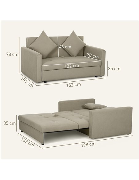 HOMCOM 2 Seater Sofa Bed, Convertible Bed Settee, Modern Velvet Loveseat Sofa Couch with 2 Cushions, Hidden Storage for Living R - pic 152847 | FastDaddyshop