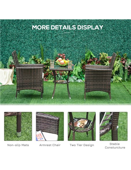 Outsunny Garden Outdoor Rattan Furniture Bistro Set 3 PCs Patio Weave Companion Chair Table Set Conservatory (Brown) - pic 15285 | FastDaddyshop
