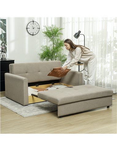 HOMCOM 2 Seater Sofa Bed, Convertible Bed Settee, Modern Velvet Loveseat Sofa Couch with 2 Cushions, Hidden Storage for Living R