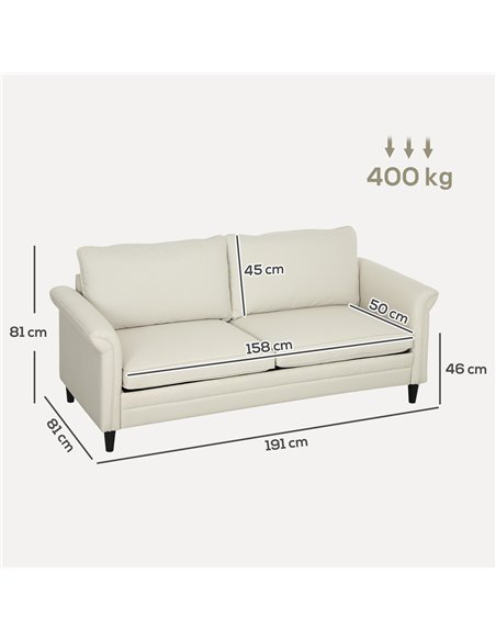HOMCOM 3 Seater Sofa, Modern Fabric Sofa Couch with Spring Cushion, Rubber Wood Legs, 191cm Upholstered Settee for Living Room,  - pic 152856 | FastDaddyshop