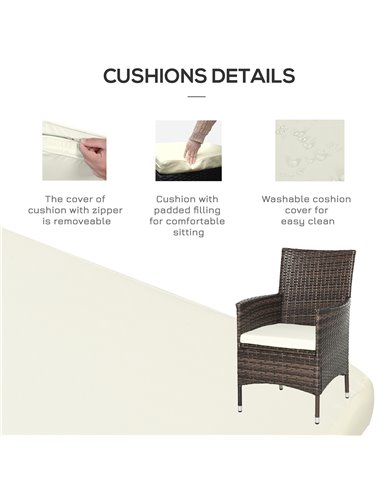 Outsunny Garden Outdoor Rattan Furniture Bistro Set 3 PCs Patio Weave Companion Chair Table Set Conservatory (Brown)