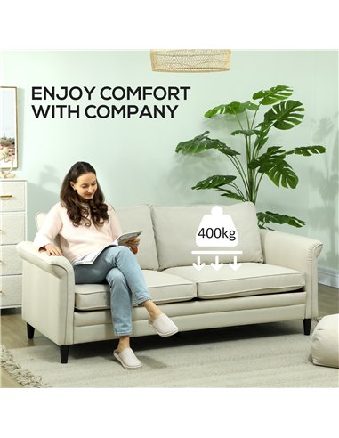 HOMCOM 3 Seater Sofa, Modern Fabric Sofa Couch with Spring Cushion, Rubber Wood Legs, 191cm Upholstered Settee for Living Room, 