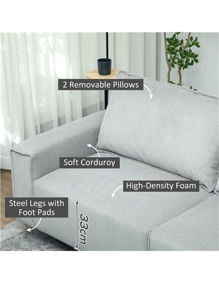 HOMCOM Three-Seater Corduroy - Light Grey - pic 152867 | FastDaddyshop