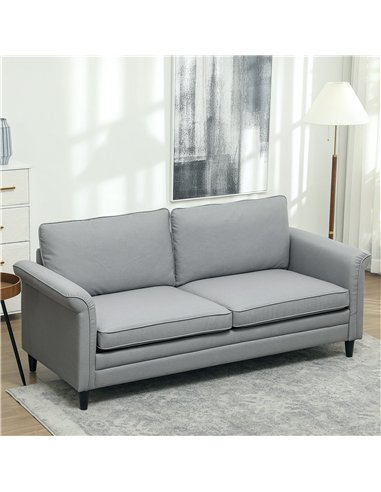 HOMCOM 3 Seater Sofa, Modern Fabric Sofa Couch with Spring Cushion, Rubber Wood Legs, 191cm Upholstered Settee for Living Room, 