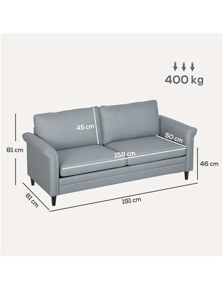 HOMCOM 3 Seater Sofa, Modern Fabric Sofa Couch with Spring Cushion, Rubber Wood Legs, 191cm Upholstered Settee for Living Room,  - pic 152874 | FastDaddyshop