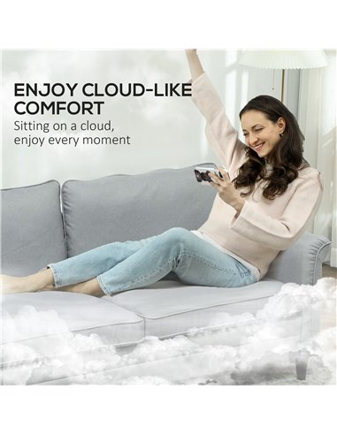 HOMCOM 3 Seater Sofa, Modern Fabric Sofa Couch with Spring Cushion, Rubber Wood Legs, 191cm Upholstered Settee for Living Room, 