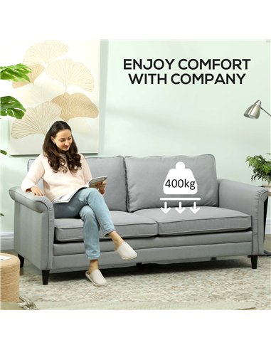 HOMCOM 3 Seater Sofa, Modern Fabric Sofa Couch with Spring Cushion, Rubber Wood Legs, 191cm Upholstered Settee for Living Room, 