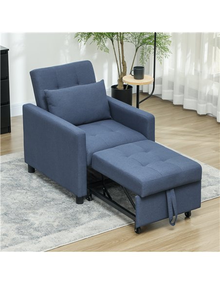 HOMCOM 3-In-1 Chair Bed, Convertible Sleeper Chair with Adjustable Backrest, Pillow and Footrest for Living Room, Blue - pic 152882 | FastDaddyshop