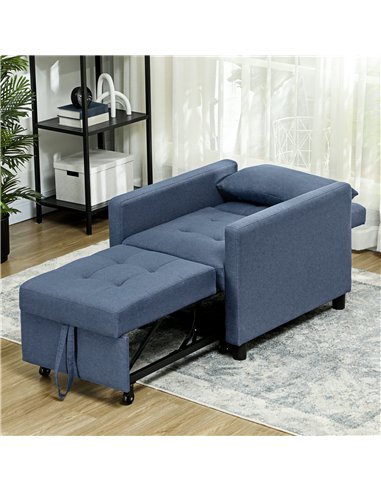HOMCOM 3-In-1 Chair Bed, Convertible Sleeper Chair with Adjustable Backrest, Pillow and Footrest for Living Room, Blue