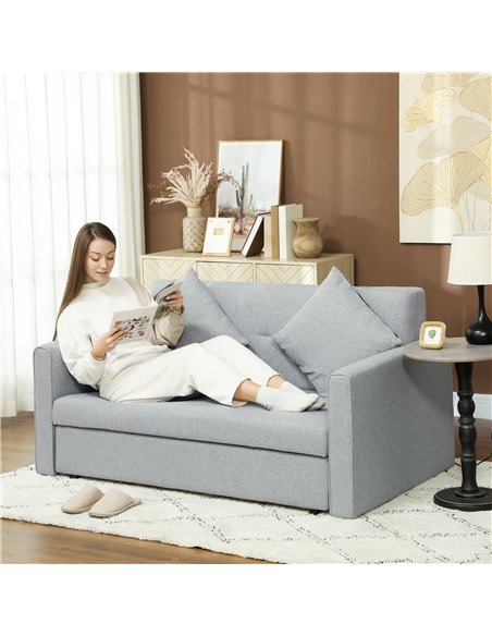 HOMCOM 2 Seater Sofa Bed, Convertible Bed Settee, Modern Linen Loveseat Sofa Couch with 2 Cushions, Hidden Storage for Living Ro - pic 152891 | FastDaddyshop