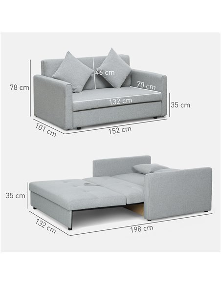 HOMCOM 2 Seater Sofa Bed, Convertible Bed Settee, Modern Linen Loveseat Sofa Couch with 2 Cushions, Hidden Storage for Living Ro - pic 152892 | FastDaddyshop
