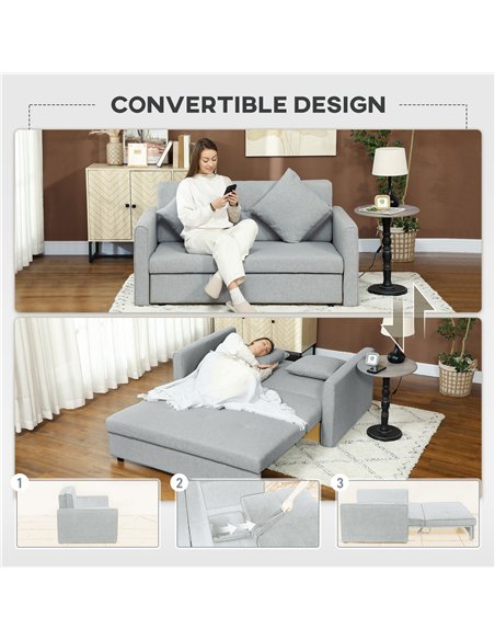 HOMCOM 2 Seater Sofa Bed, Convertible Bed Settee, Modern Linen Loveseat Sofa Couch with 2 Cushions, Hidden Storage for Living Ro - pic 152893 | FastDaddyshop
