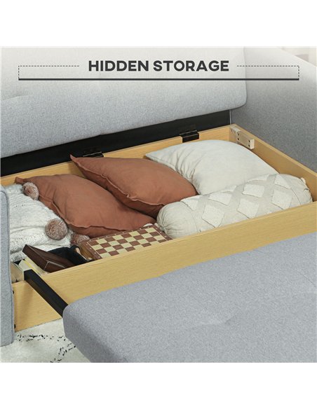HOMCOM 2 Seater Sofa Bed, Convertible Bed Settee, Modern Linen Loveseat Sofa Couch with 2 Cushions, Hidden Storage for Living Ro - pic 152894 | FastDaddyshop