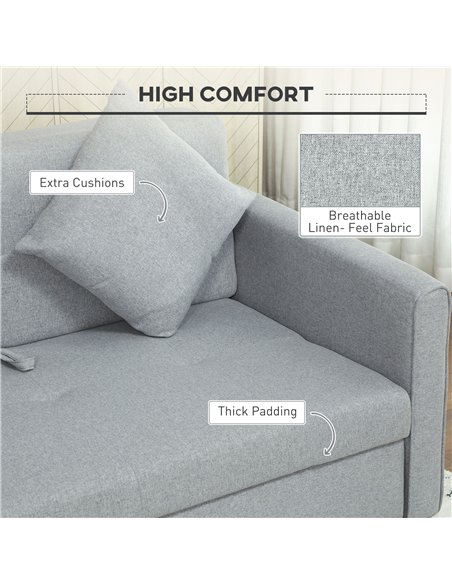 HOMCOM 2 Seater Sofa Bed, Convertible Bed Settee, Modern Linen Loveseat Sofa Couch with 2 Cushions, Hidden Storage for Living Ro - pic 152895 | FastDaddyshop