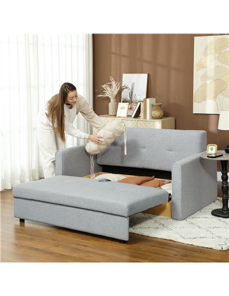 HOMCOM 2 Seater Sofa Bed, Convertible Bed Settee, Modern Linen Loveseat Sofa Couch with 2 Cushions, Hidden Storage for Living Ro - pic 152897 | FastDaddyshop