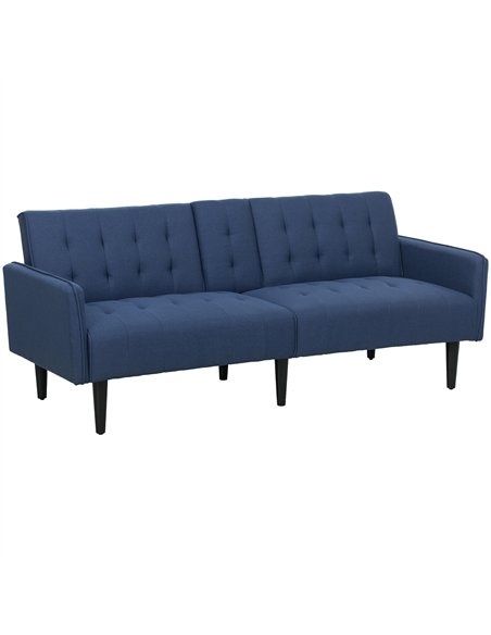 HOMCOM Upholstered Click Clack Sofa Bed, Linen-Feel 3 Seater Sofa Bed with Storage and Cupholders, Dark Blue - pic 152899 | FastDaddyshop
