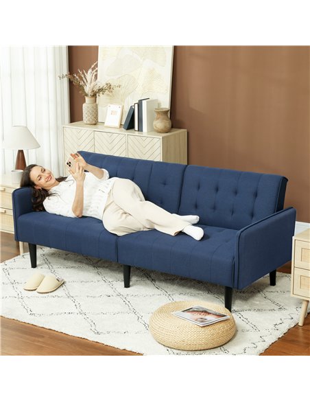 HOMCOM Upholstered Click Clack Sofa Bed, Linen-Feel 3 Seater Sofa Bed with Storage and Cupholders, Dark Blue - pic 152900 | FastDaddyshop