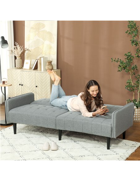 HOMCOM Upholstered Click Clack Sofa Bed, Linen-Feel 3 Seater Sofa Bed with Storage and Cupholders, Light Grey - pic 152915 | FastDaddyshop