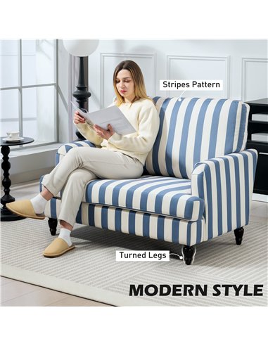HOMCOM Modern Accent Chair, Velvet Single Sofa Armchair with Stripe, Turned Legs and Wide Seat, Upholstered Snuggle Chair for Li