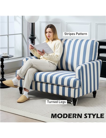 HOMCOM Modern Accent Chair, Velvet Single Sofa Armchair with Stripe, Turned Legs and Wide Seat, Upholstered Snuggle Chair for Li - pic 152920 | FastDaddyshop