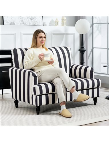 HOMCOM Modern Accent Chair, Velvet Single Sofa Armchair with Stripe, Turned Legs and Wide Seat, Upholstered Snuggle Chair for Li