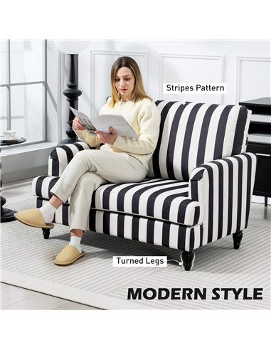 HOMCOM Modern Accent Chair, Velvet Single Sofa Armchair with Stripe, Turned Legs and Wide Seat, Upholstered Snuggle Chair for Li