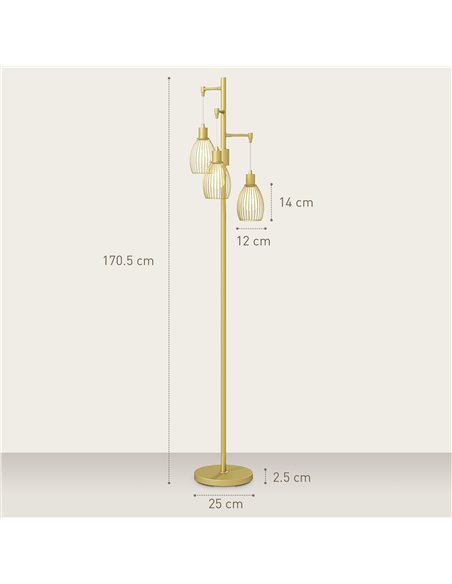 HOMCOM 170cm Industrial 3-Light Floor Lamp, Dimmable Standing Lamp with Steel Lampshades for Living Room, Bedroom, Dinging Room, - pic 152955 | FastDaddyshop