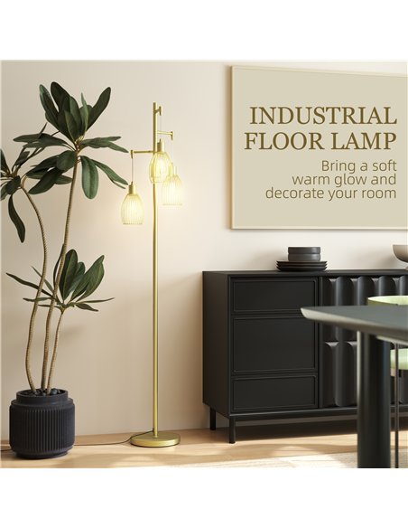 HOMCOM 170cm Industrial 3-Light Floor Lamp, Dimmable Standing Lamp with Steel Lampshades for Living Room, Bedroom, Dinging Room, - pic 152957 | FastDaddyshop