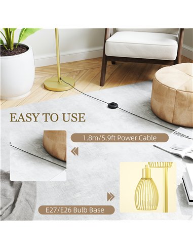HOMCOM 170cm Industrial 3-Light Floor Lamp, Dimmable Standing Lamp with Steel Lampshades for Living Room, Bedroom, Dinging Room,