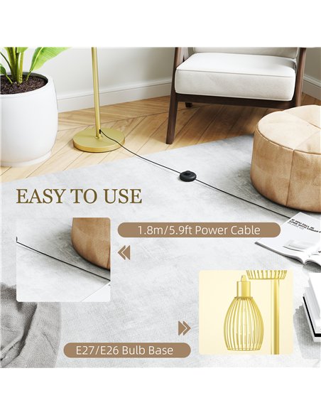 HOMCOM 170cm Industrial 3-Light Floor Lamp, Dimmable Standing Lamp with Steel Lampshades for Living Room, Bedroom, Dinging Room, - pic 152958 | FastDaddyshop
