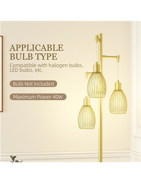 HOMCOM 170cm Industrial 3-Light Floor Lamp, Dimmable Standing Lamp with Steel Lampshades for Living Room, Bedroom, Dinging Room, - pic 152959 | FastDaddyshop